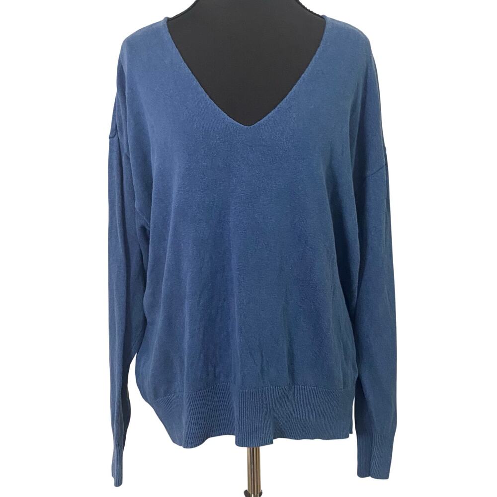 Modern Citizen Blue Linen Blend V Neck Light Sweater Small Minimalist Scandi